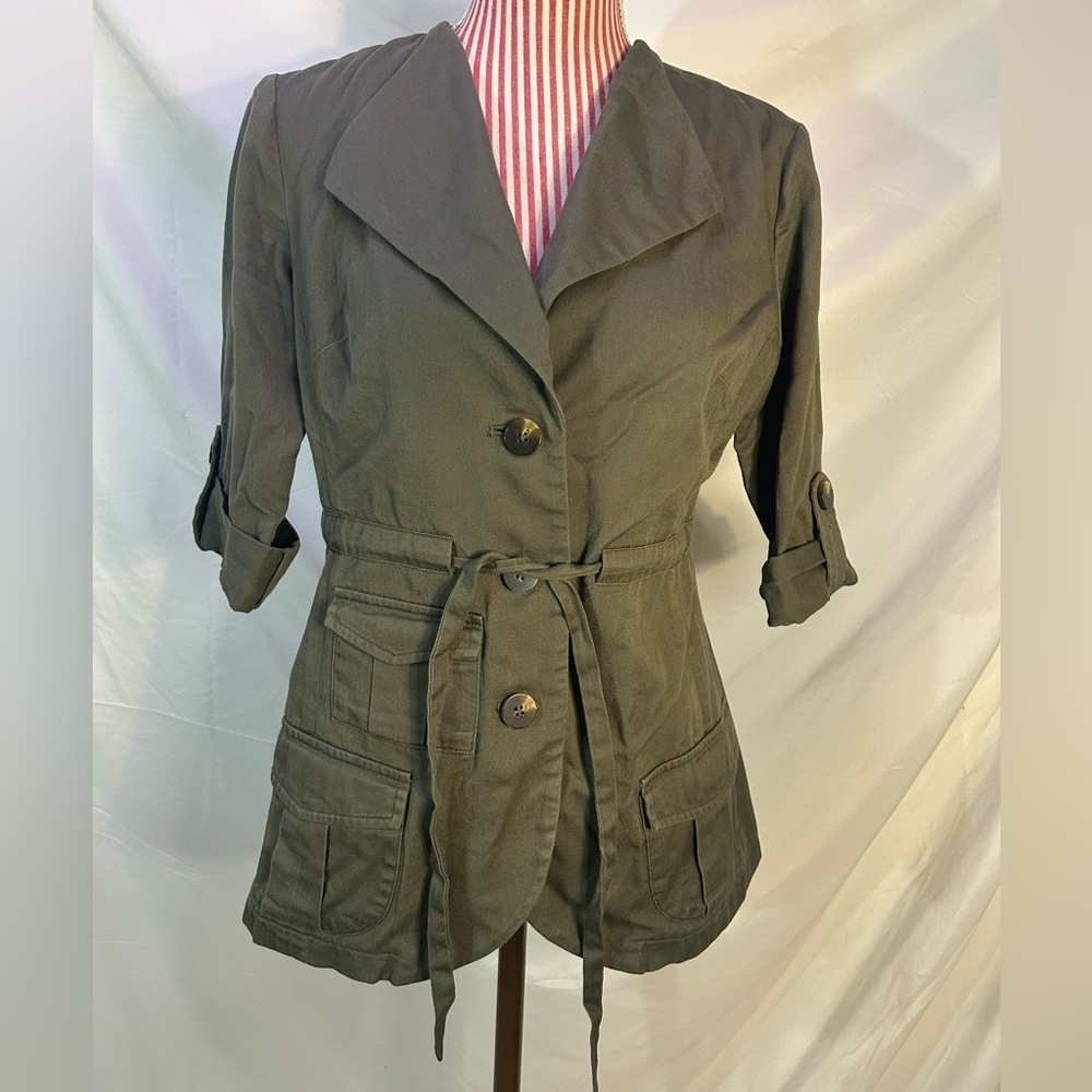 Anthropologie Tabitha Army Green Safari Utility Cargo Jacket Short Sleeves Sz 6